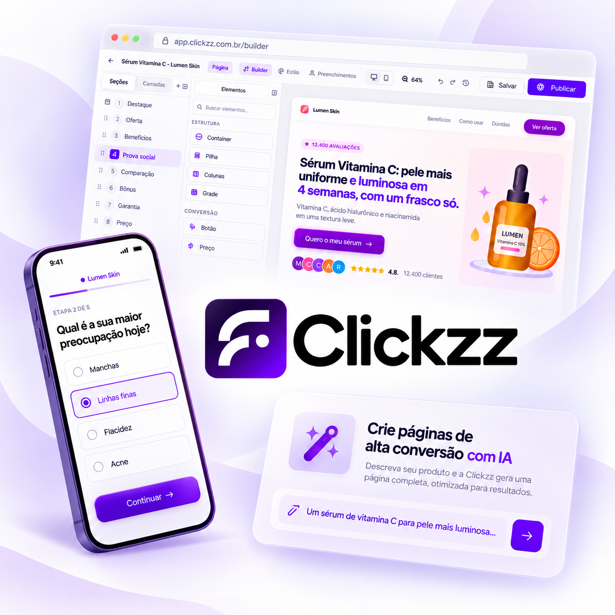 Clickzz — criador de páginas de venda, quizzes e experiências de conversão com IA
