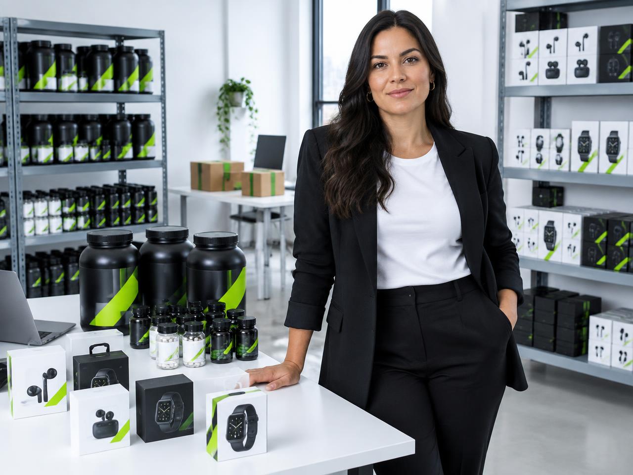 Empreendedora brasileira em sua operação de produtos físicos